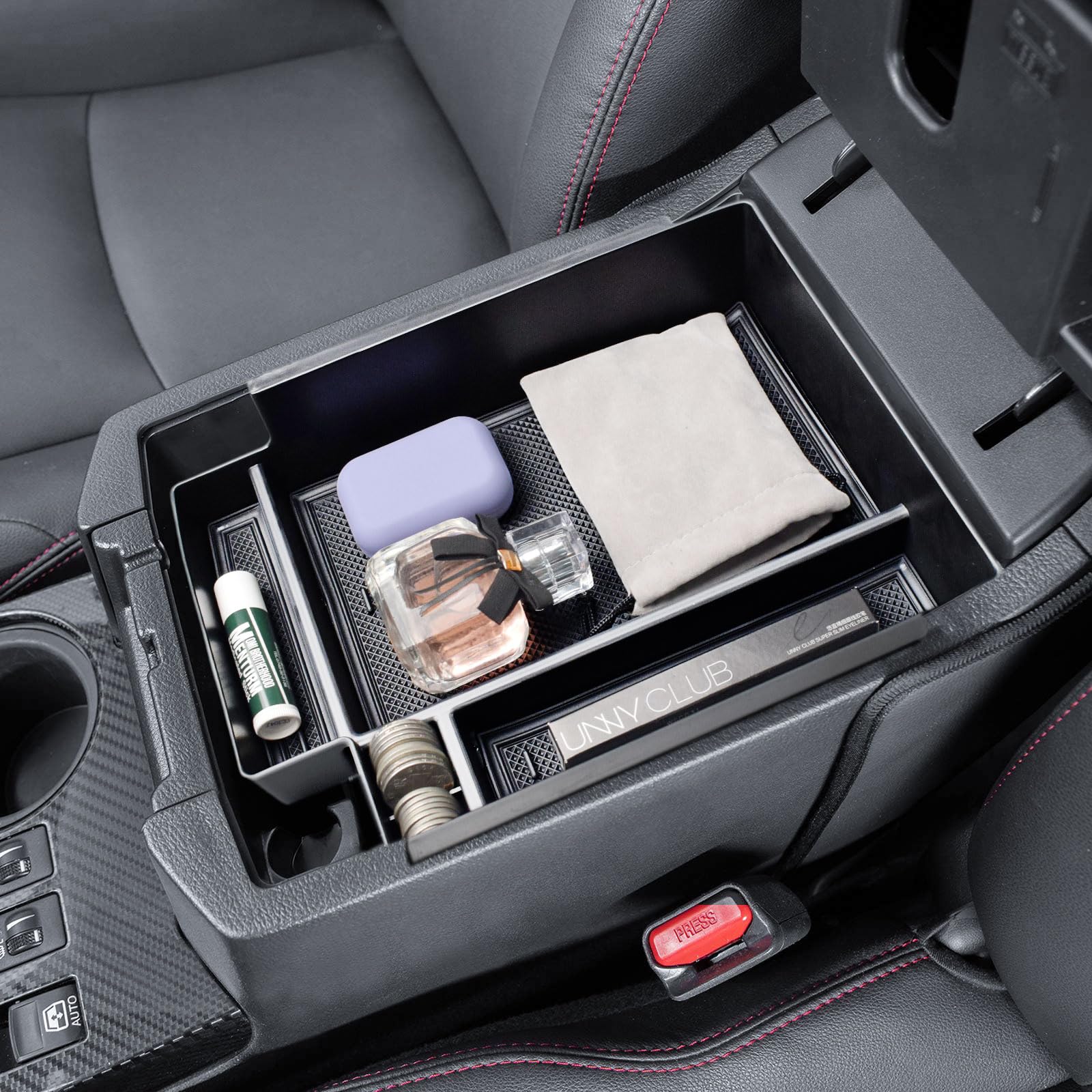 EDBETOS front view of console insert showing OEM fit and neat storage
