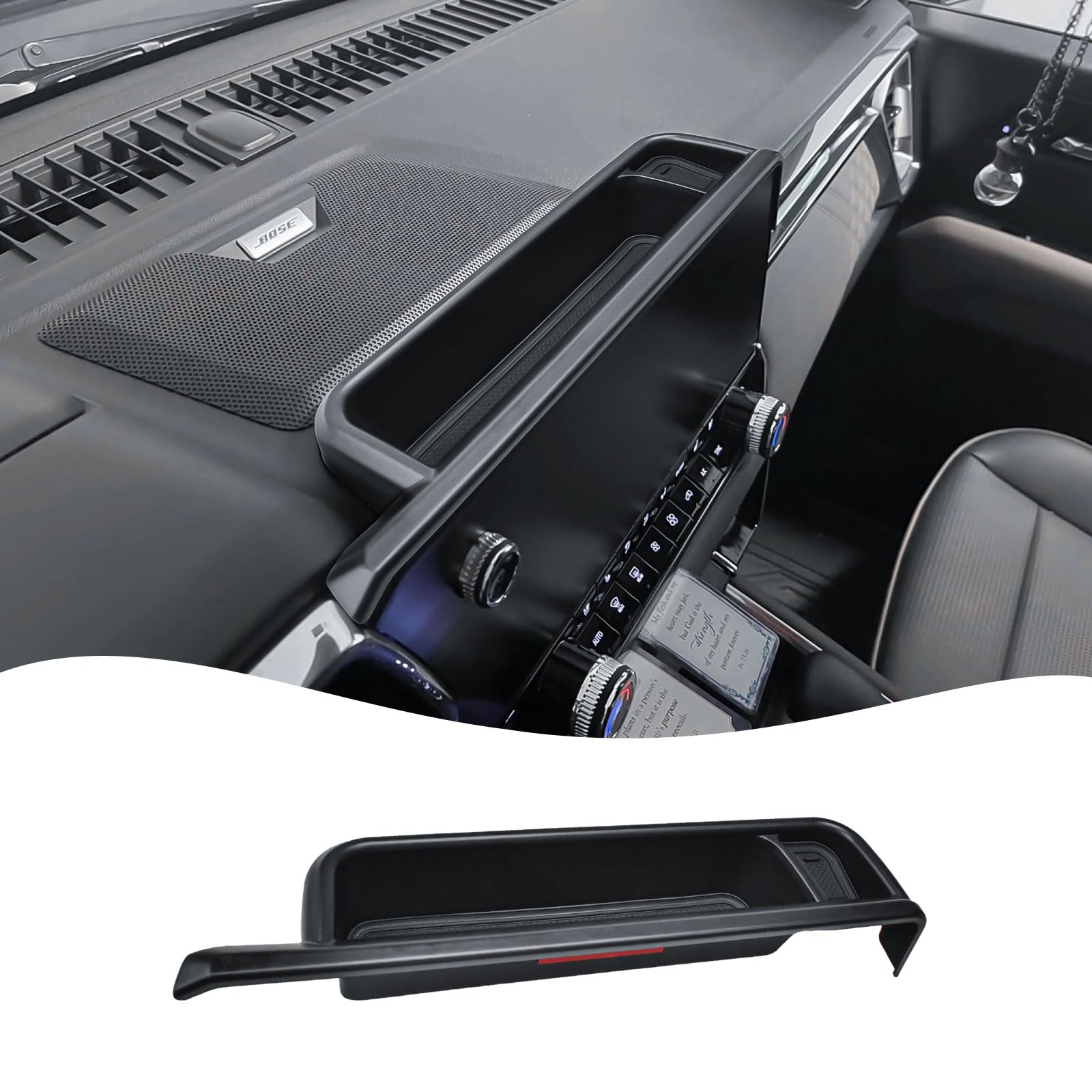 EDBETOS front view of dashboard tray showing sleek fit and extra storage