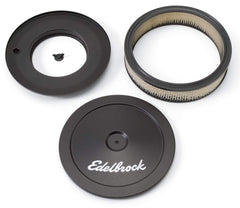 Edelbrock 1203 front view showing satin black finish and clean styling benefit