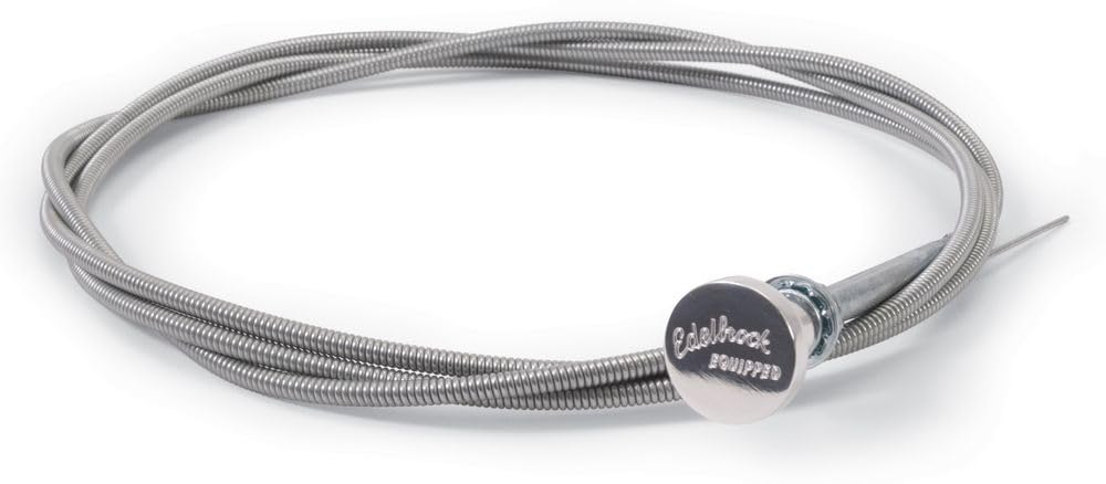 Edelbrock steel choke cable close-up showing braided texture and durability