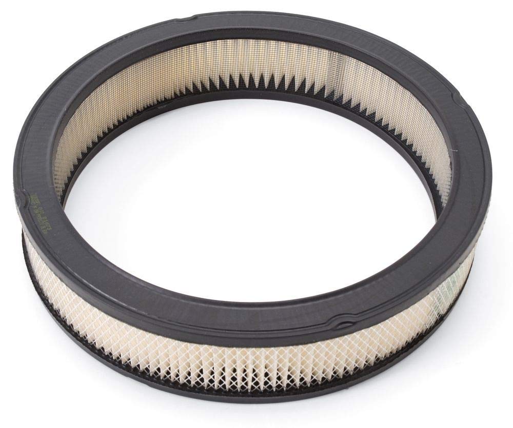 Edelbrock round air filter front view showing chrome finish and clean styling