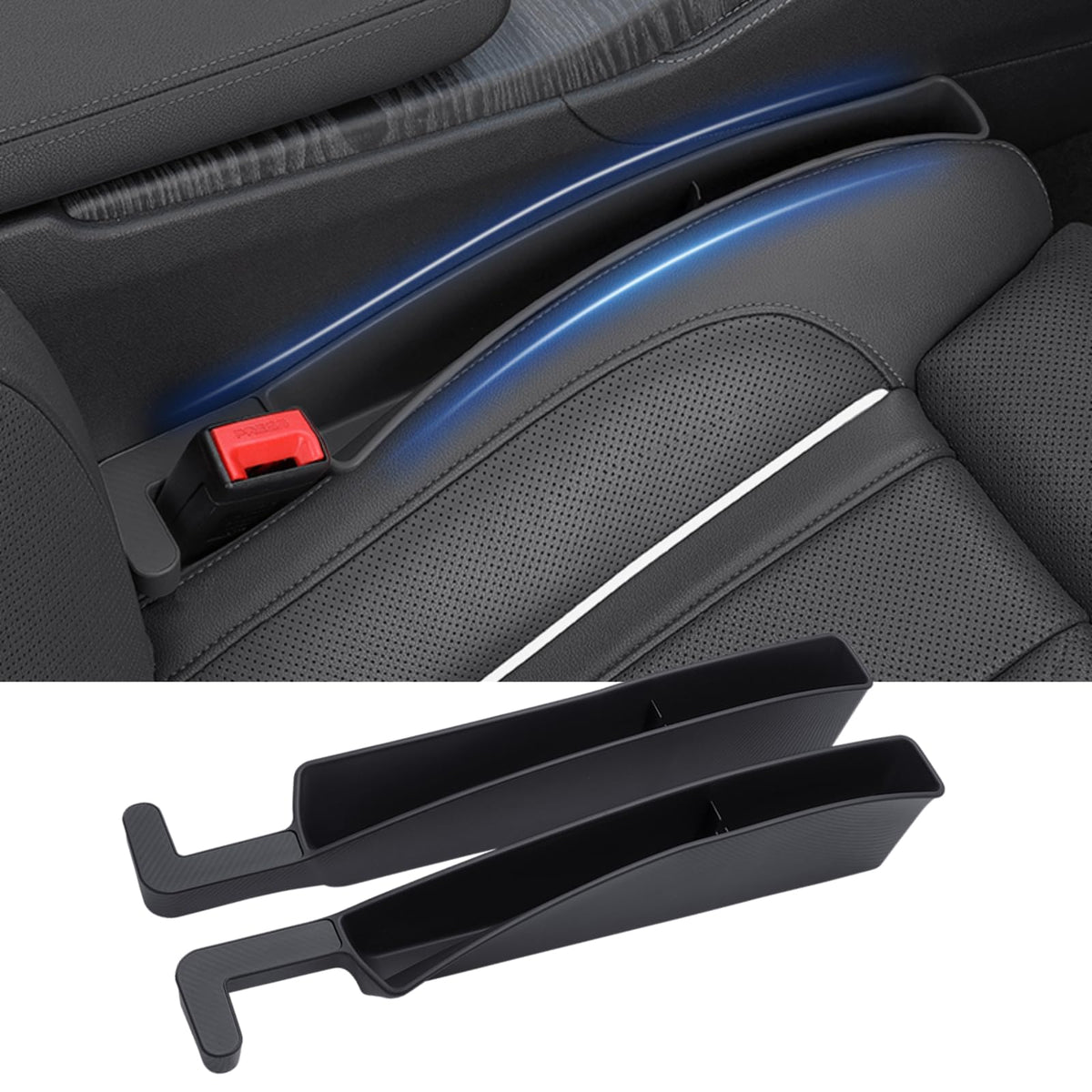 Edotim front view inserted between seat and console for tidy storage
