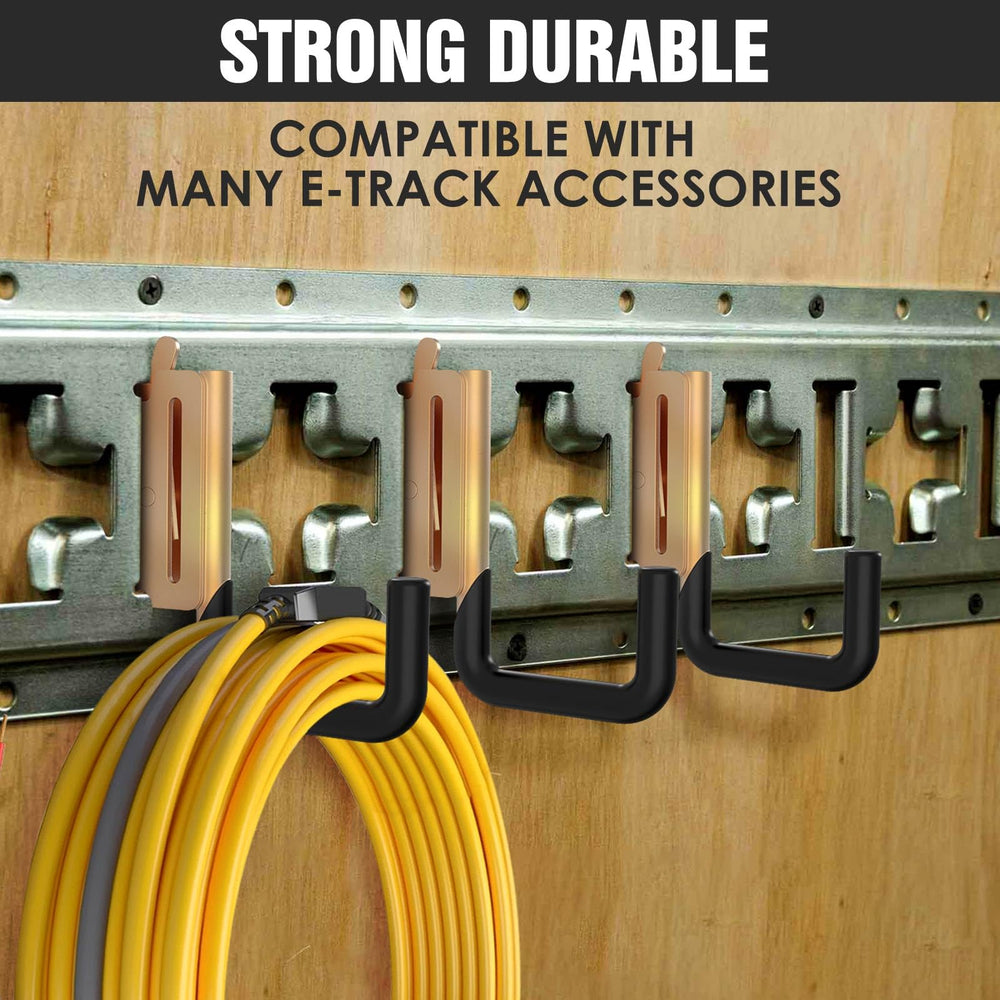 Eegoowa hook installed in van E-track showing tidy tool storage advantage