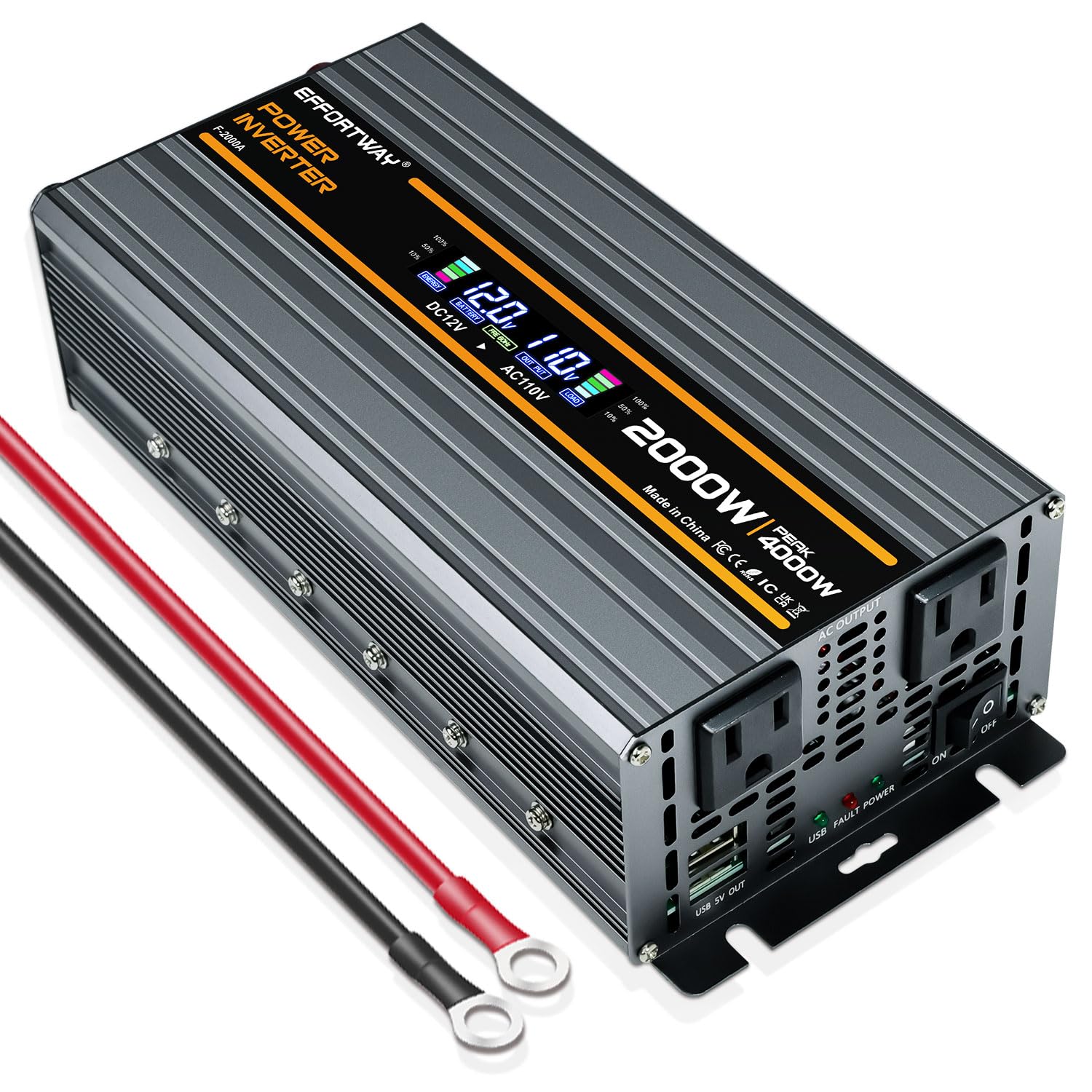 EFFORTWAY front panel view showing outlets and LCD for quick monitoring