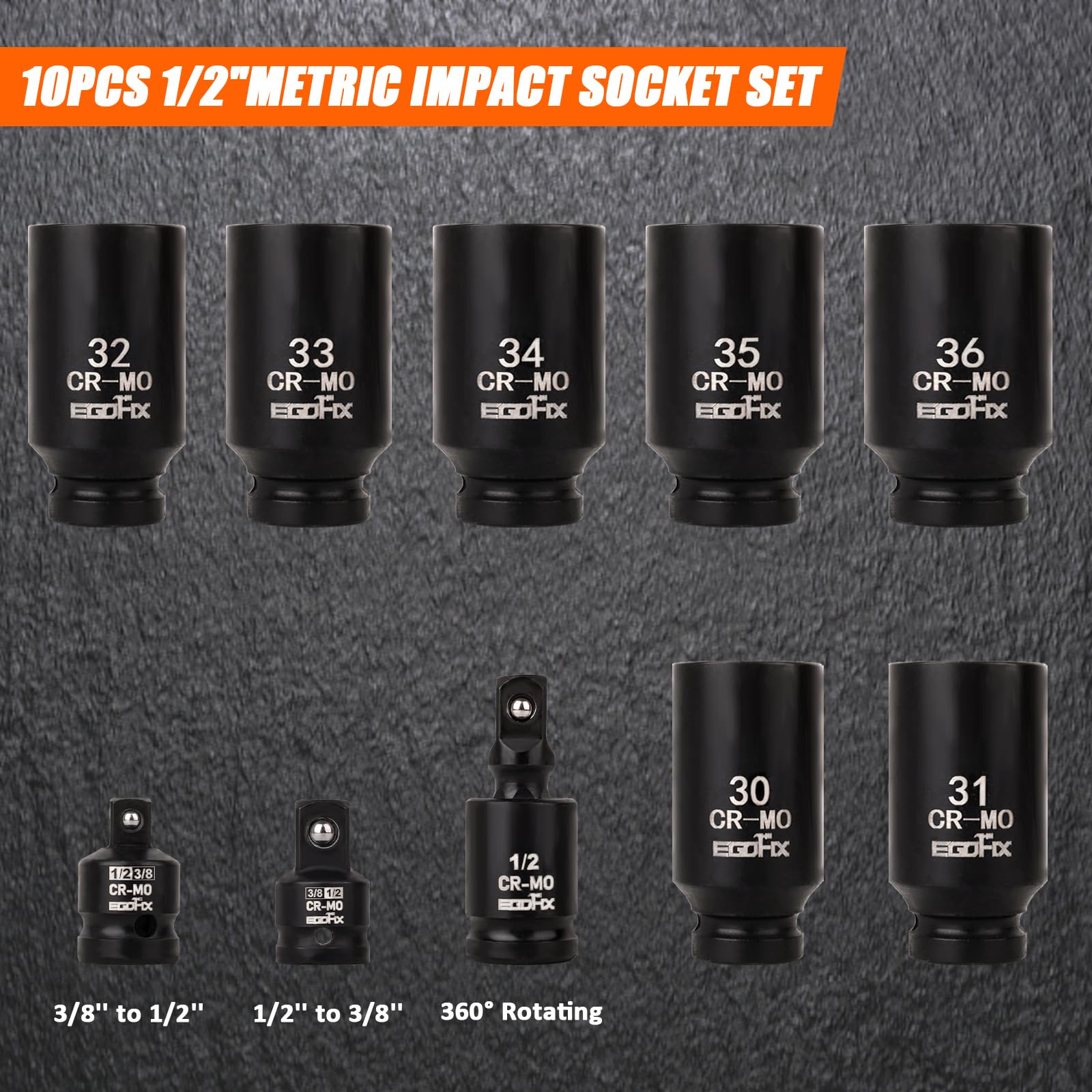 EGOFIX deep socket close-up highlighting CR-MO construction for high-impact strength