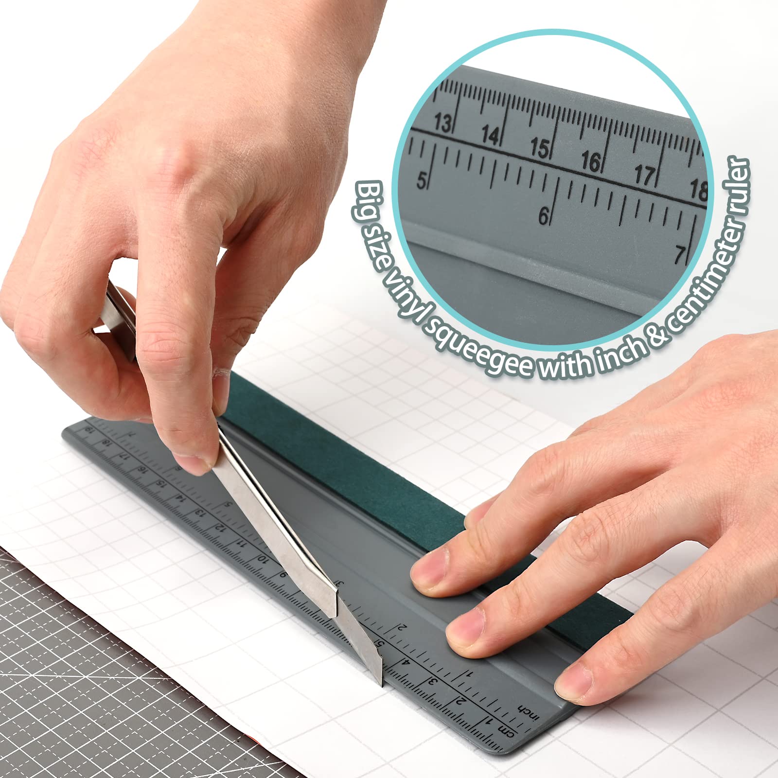 EHDIS squeegee next to ruler showing dimensions for correct size choice
