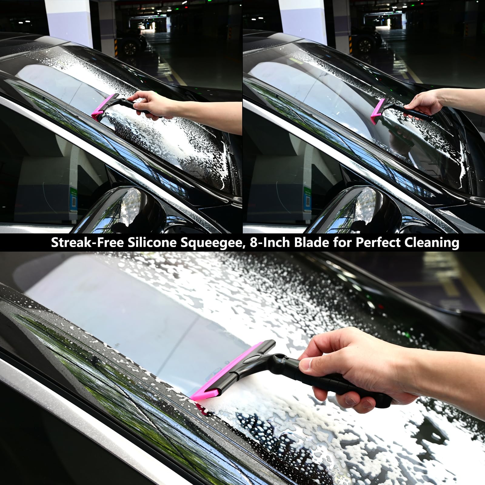 EHDIS squeegee used on car windshield for streak-free water removal