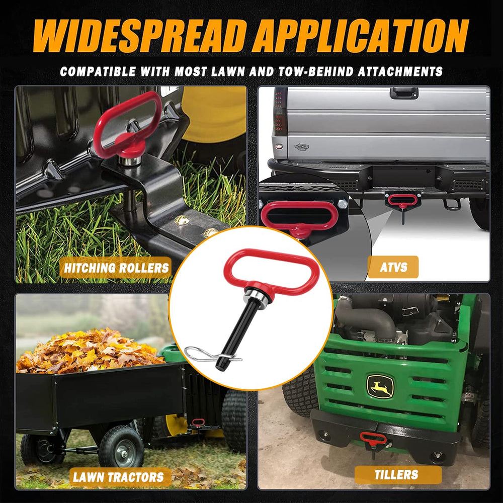EilxMag pin installed on a lawn tractor attachment for faster coupling