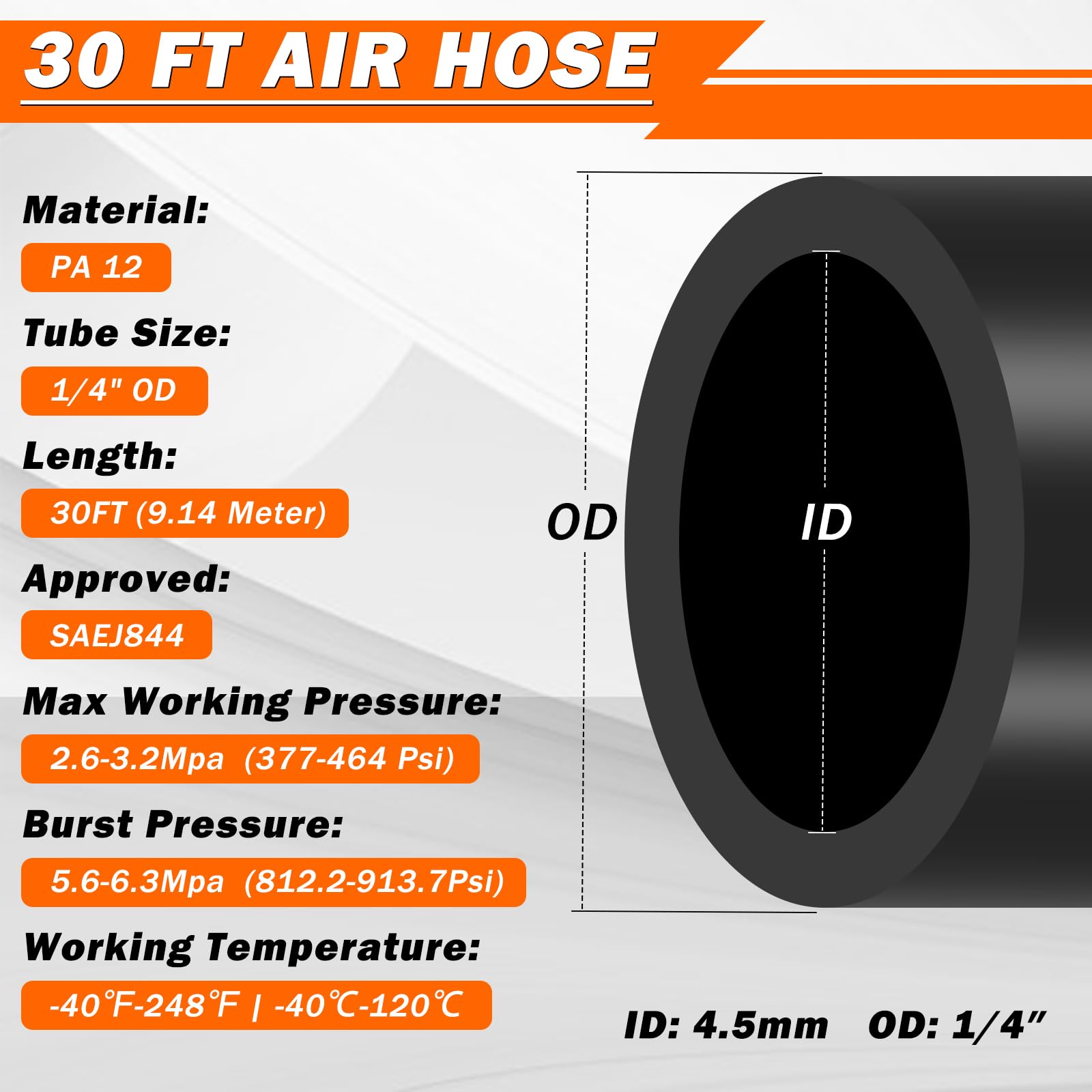 EilxMag PA12 coiled air hose close-up showing flexibility and abrasion resistance