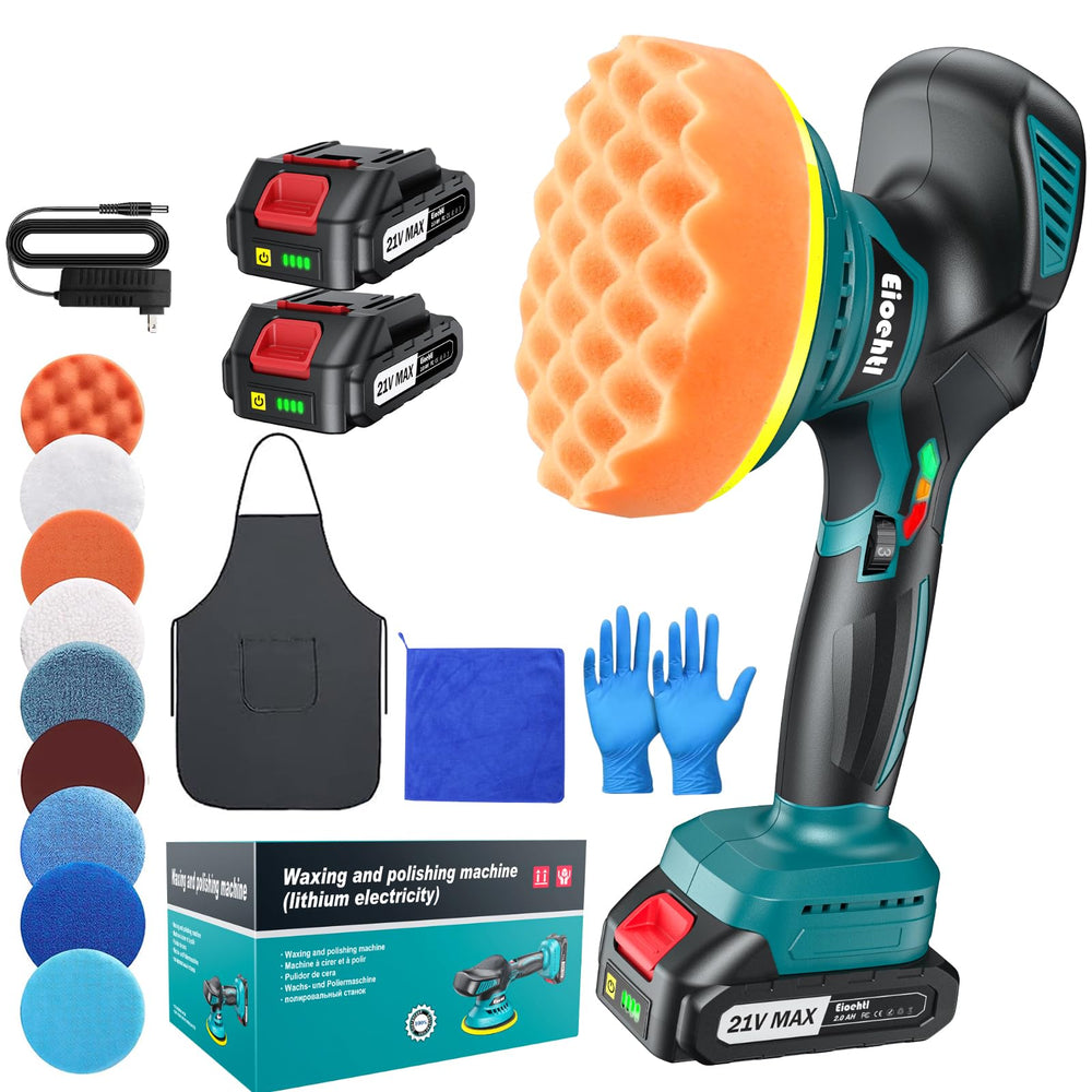 Eioehtl front product shot showing compact cordless polisher and benefits portability