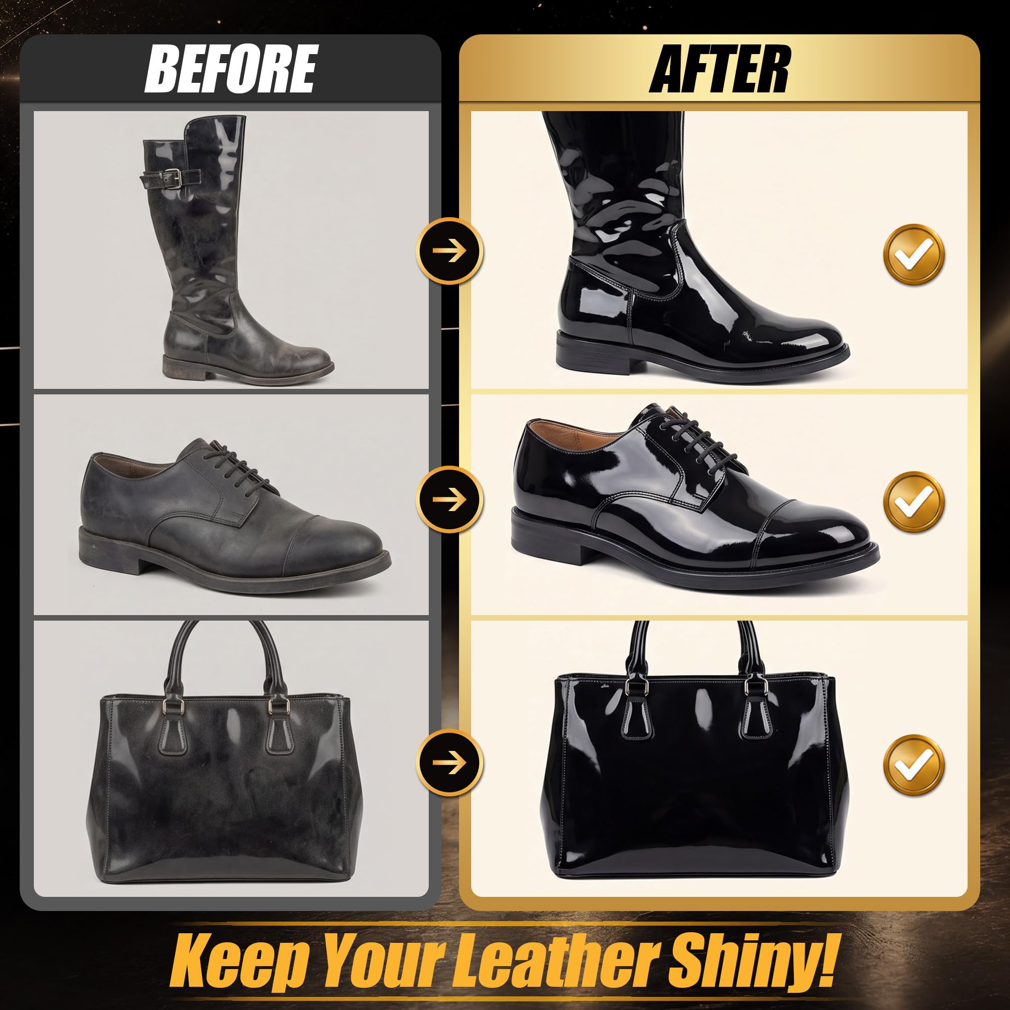 ElaraBerry boot before and after polish demonstrating restored gloss