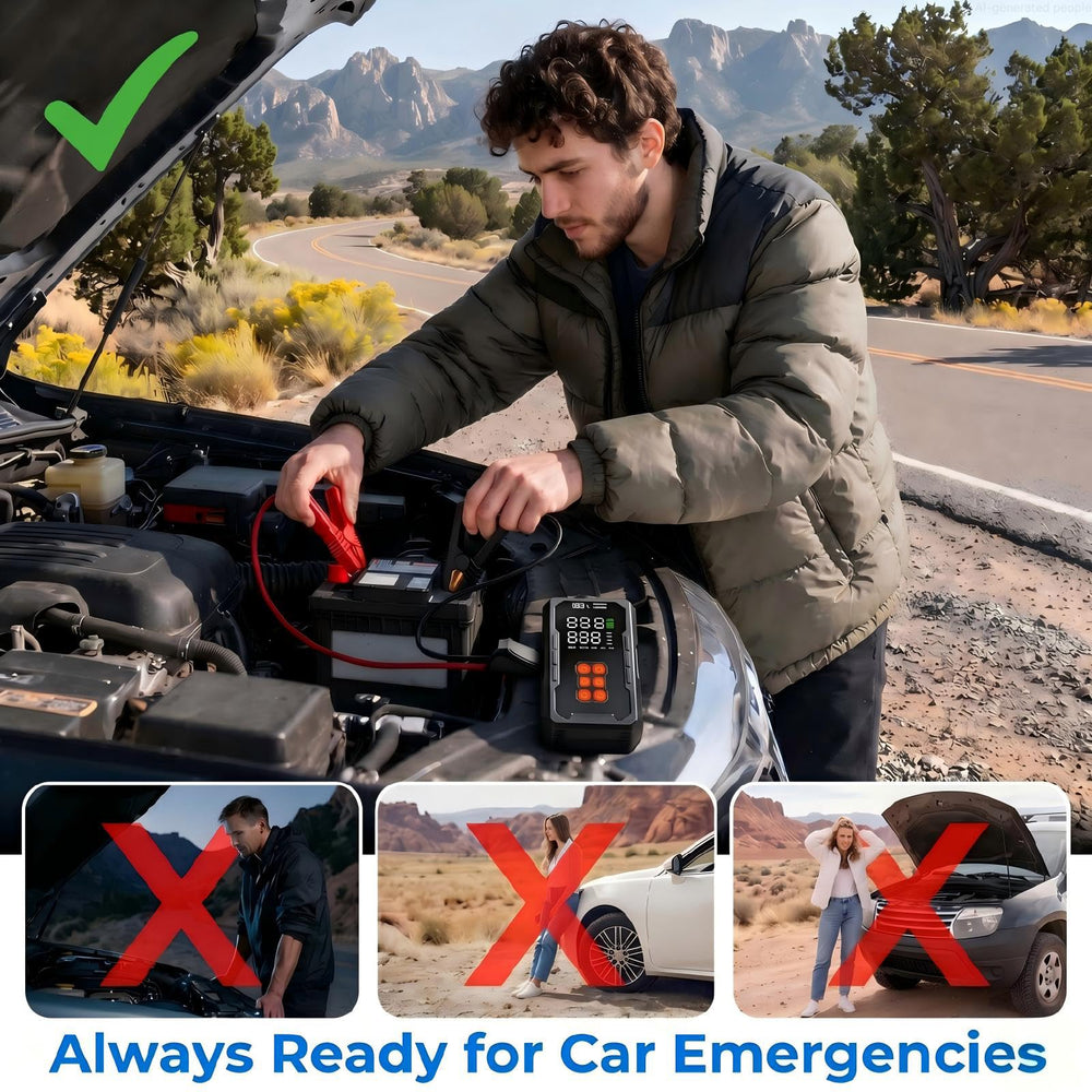 Elccyu in use starting a car engine on the roadside to get you moving quickly