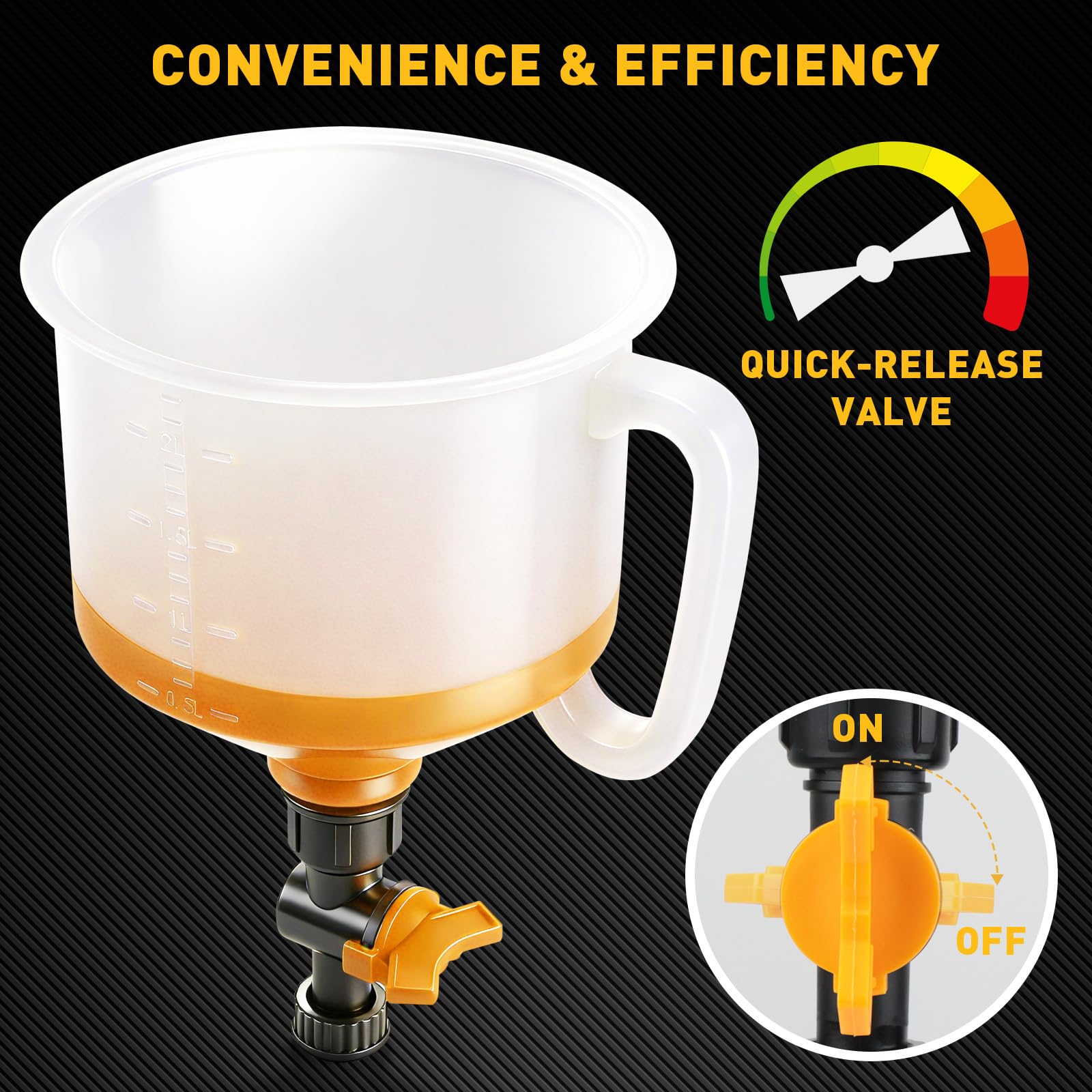 ELEAD flexible hose funnel detail demonstrating bendable reach