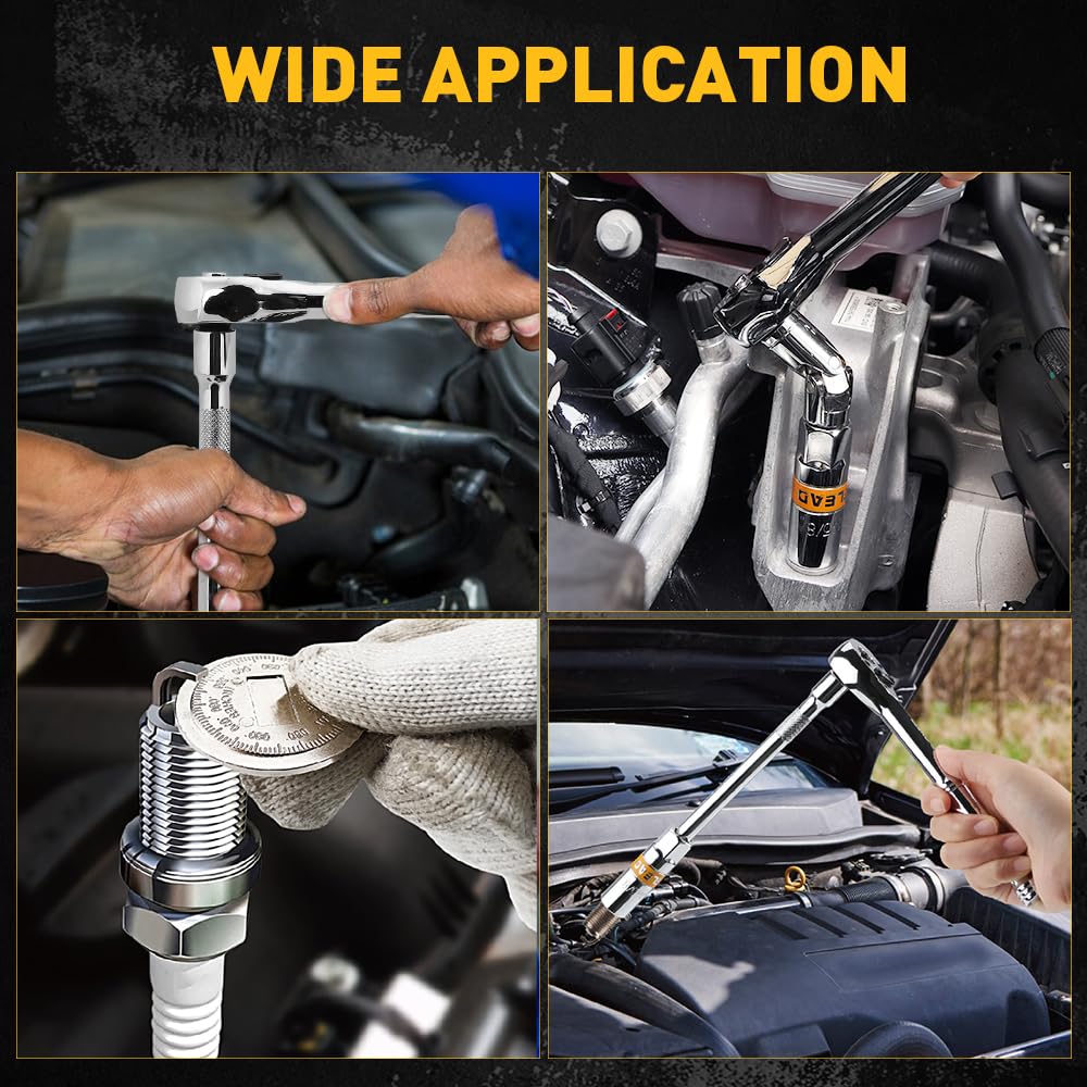 ELEAD spark plug gapper beside socket highlighting precise gap measurement capability
