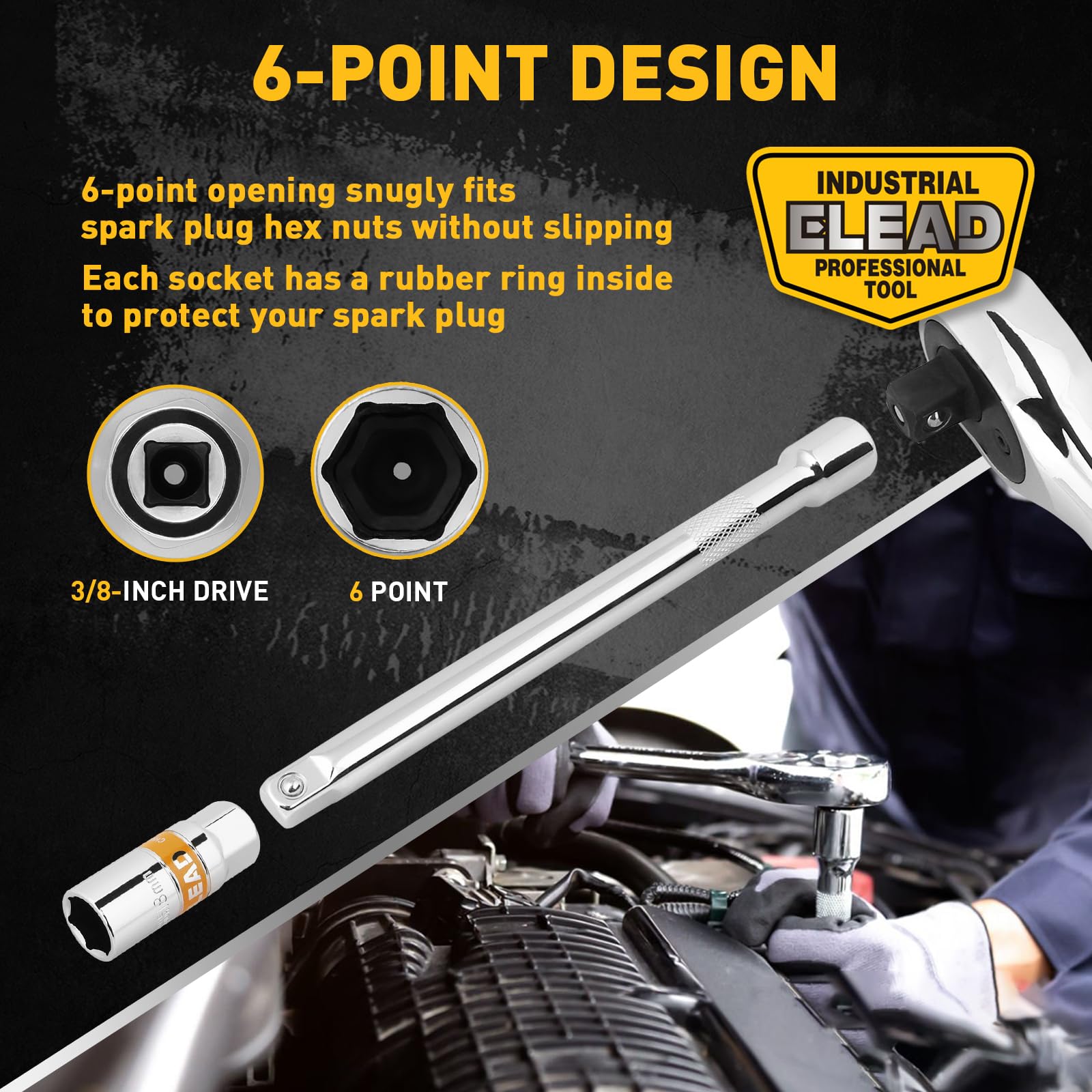 ELEAD spark plug gapper closeup showing dual-scale for precise gap adjustment