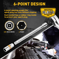 ELEAD spark plug gapper closeup showing dual-scale for precise gap adjustment