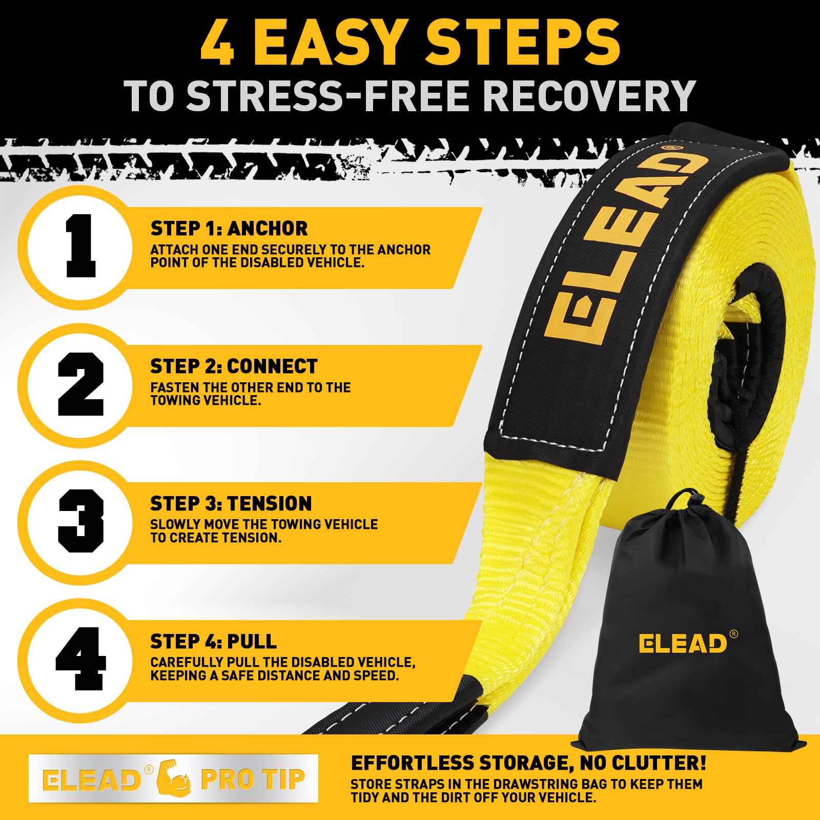 ELEAD strap in use recovering a truck demonstrating dependable heavy-duty performance