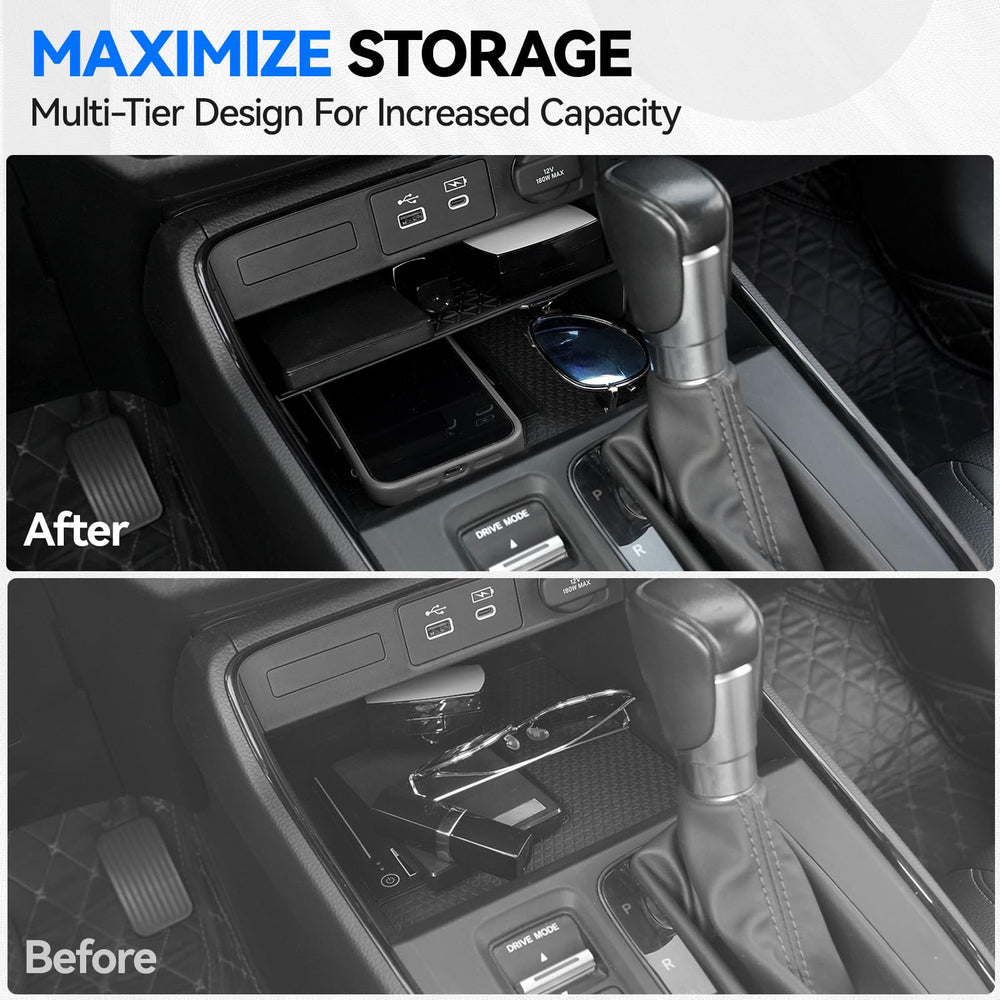 ELECFRESH installed in Honda CRV front console showing tidy, accessible storage benefit