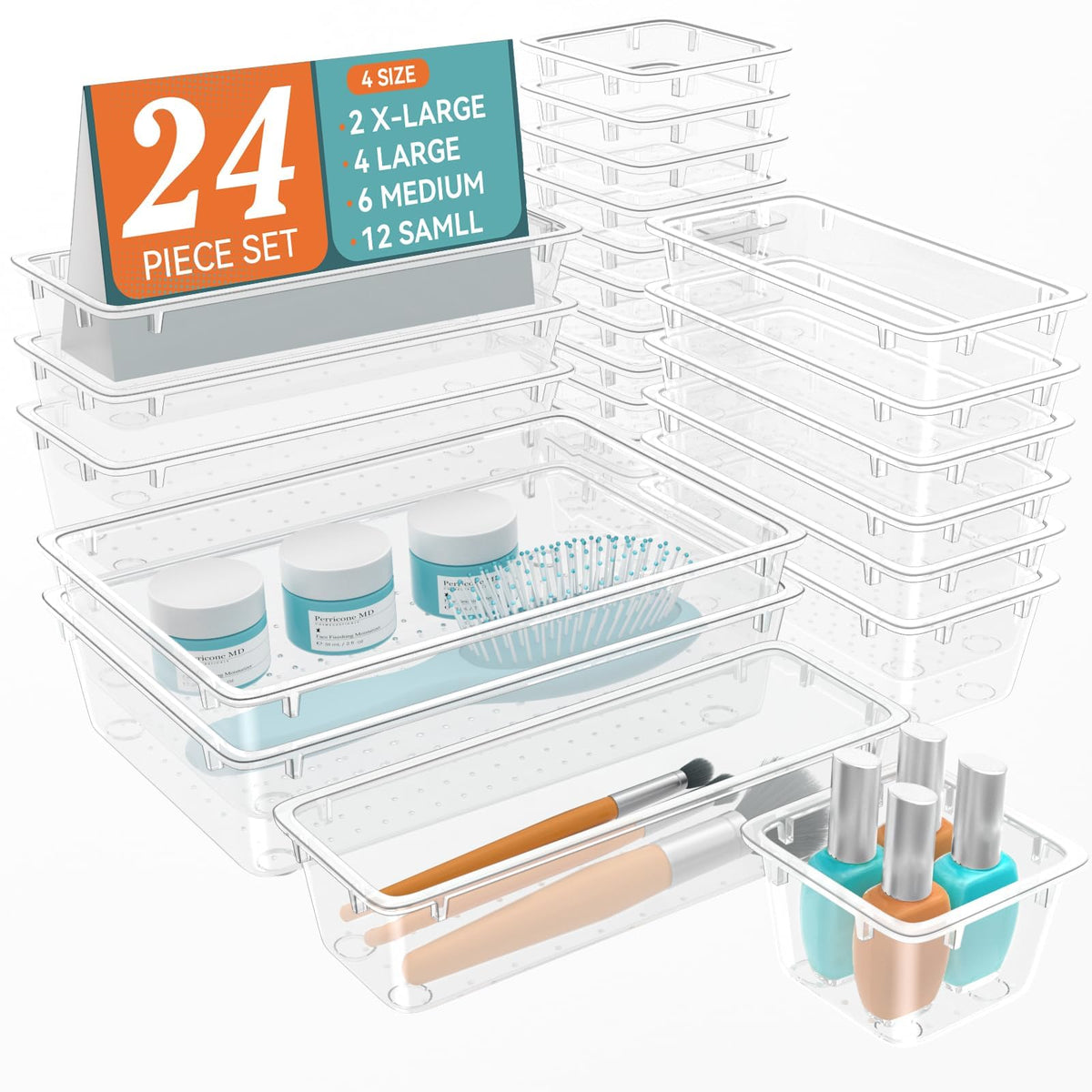 ElegantArray front view of clear tray set showing neat packaging and visibility
