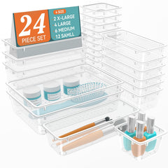 ElegantArray front view of clear tray set showing neat packaging and visibility