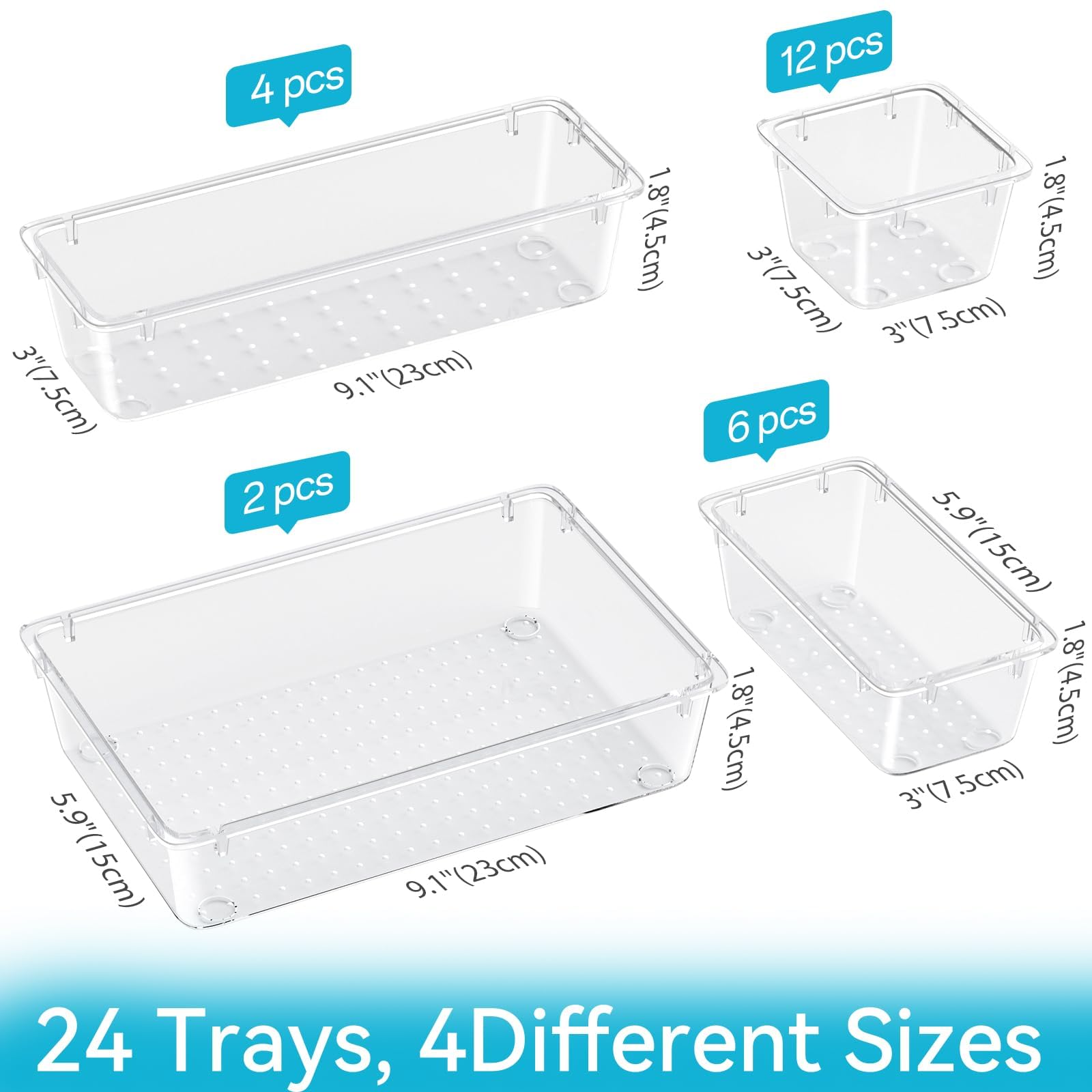ElegantArray top view of a dresser drawer with trays organizing cosmetics efficiently