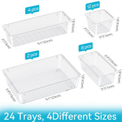 ElegantArray top view of a dresser drawer with trays organizing cosmetics efficiently