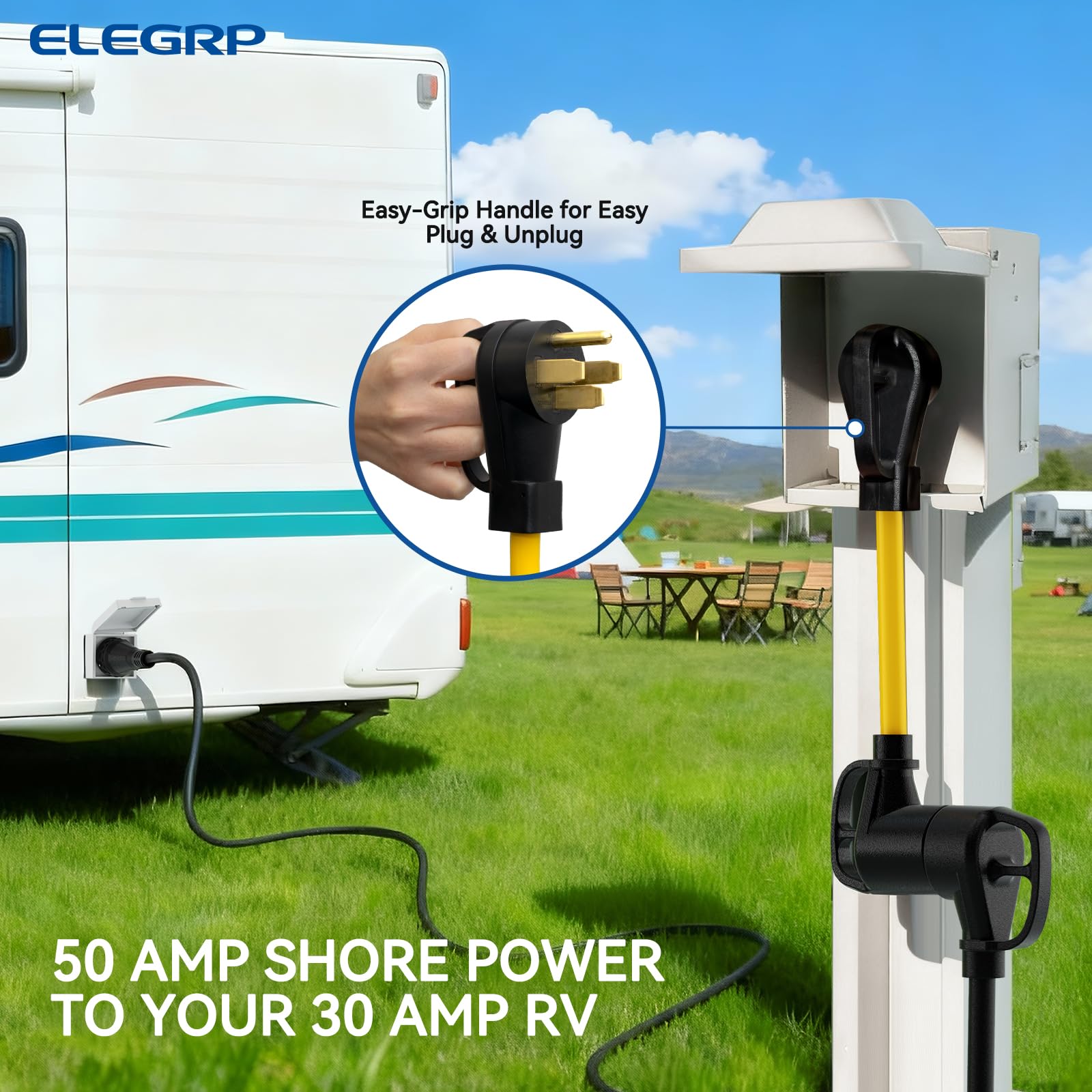 ELEGRP ergonomic grip handles close-up for easier plugging and unplugging