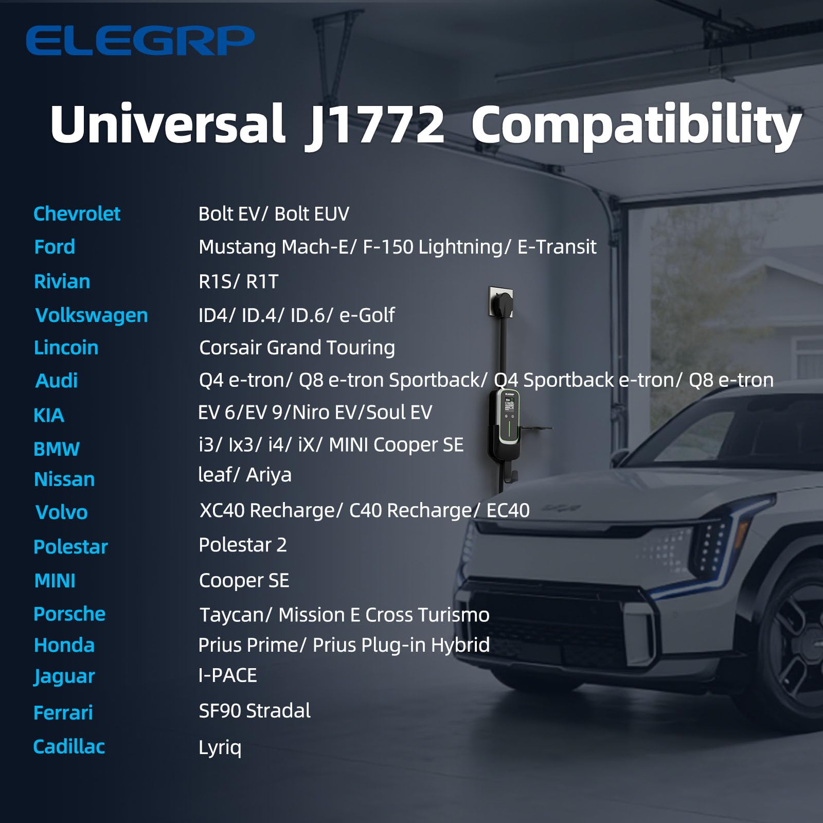 ELEGRP beside vehicle in driveway showing outdoor charging versatility