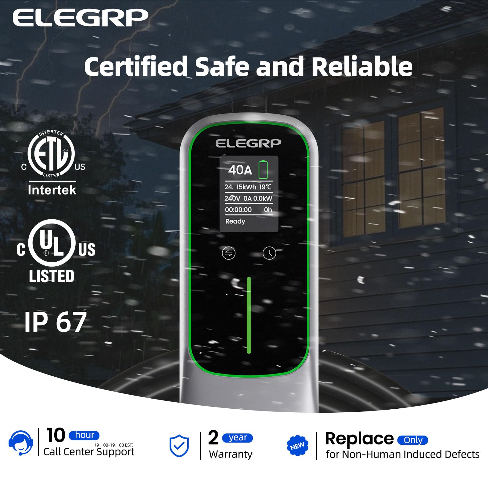 ELEGRP housing with water droplets showing IP67 weatherproof protection