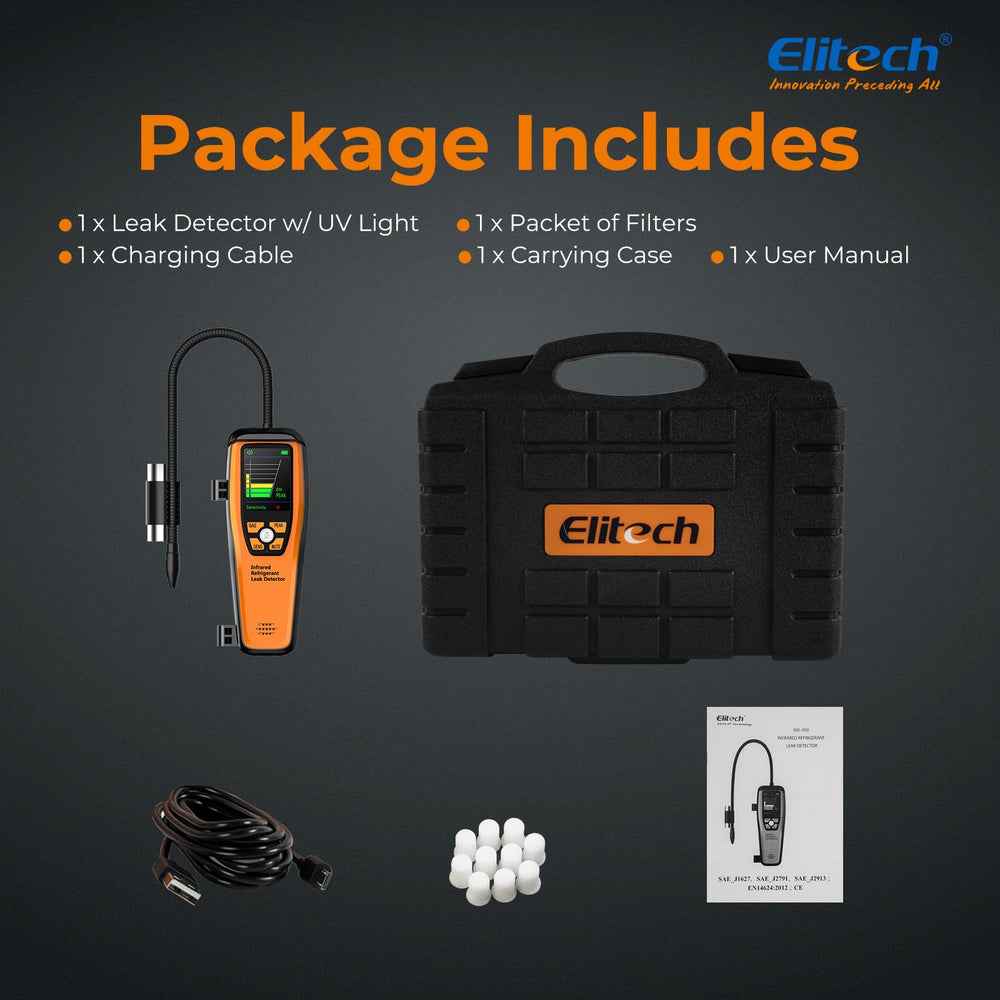 Elitech used on automotive A/C evaporator to find refrigerant leaks quickly
