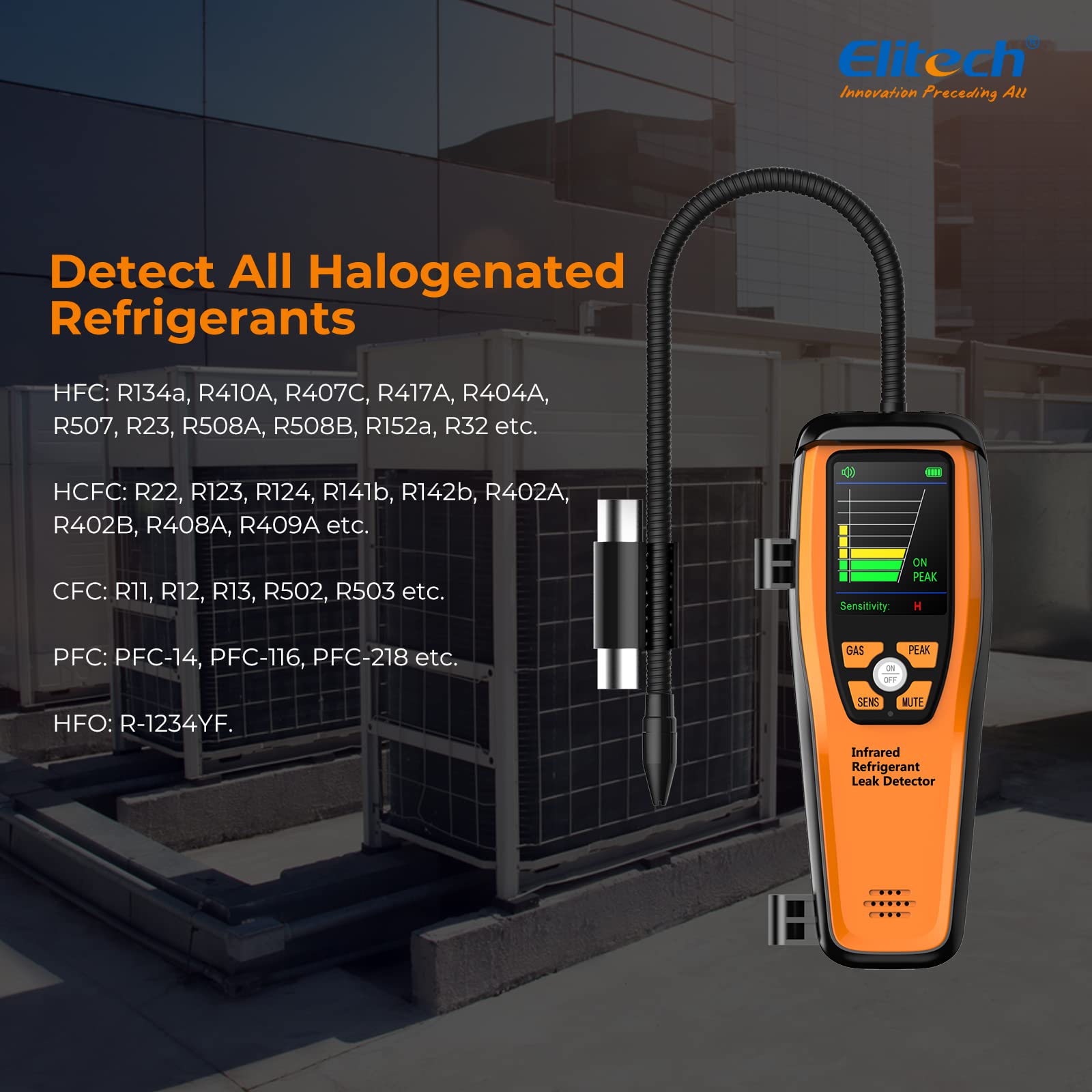 Elitech rear label with model and specs for easy field reference