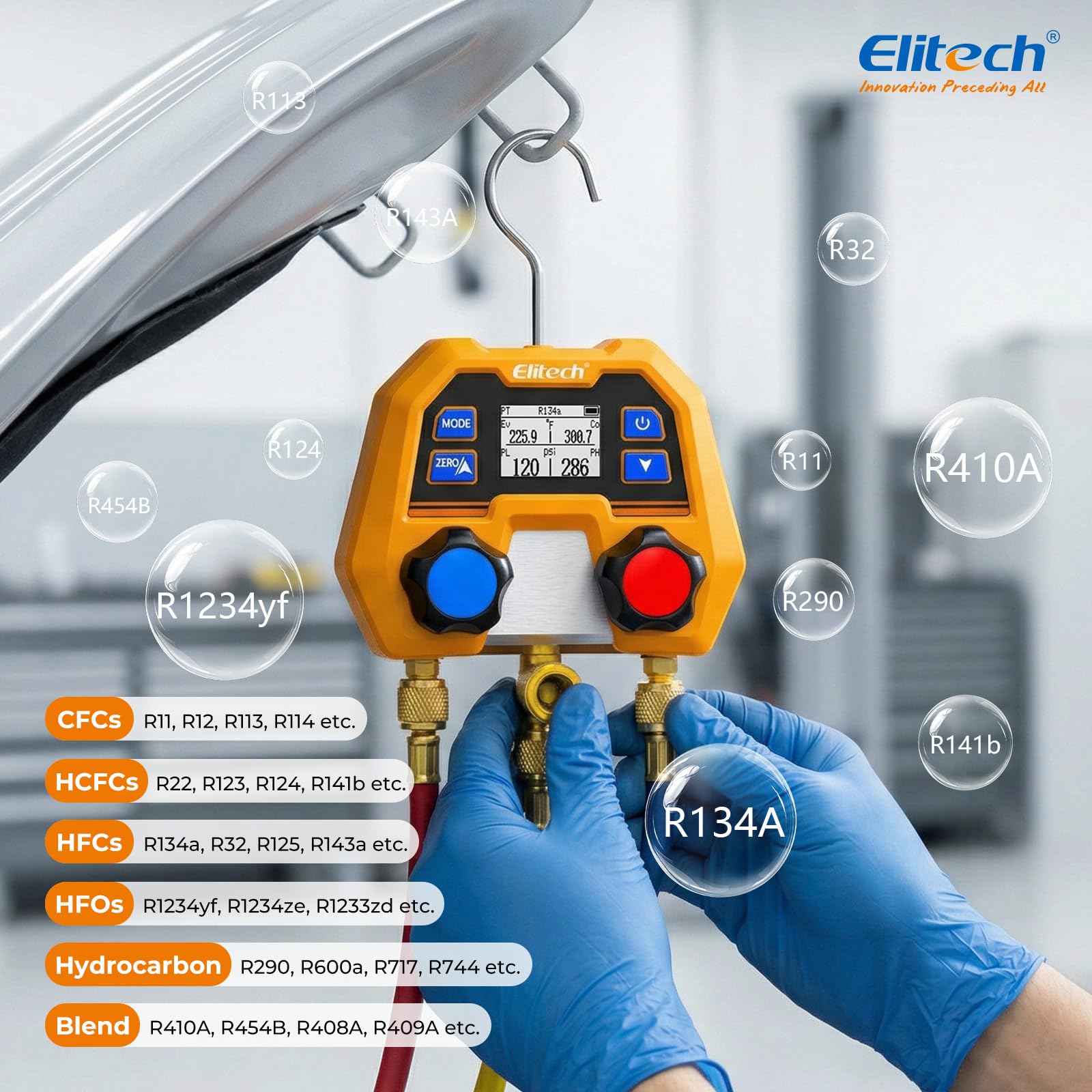 Elitech can tap and valve core wrench for safe charging and maintenance