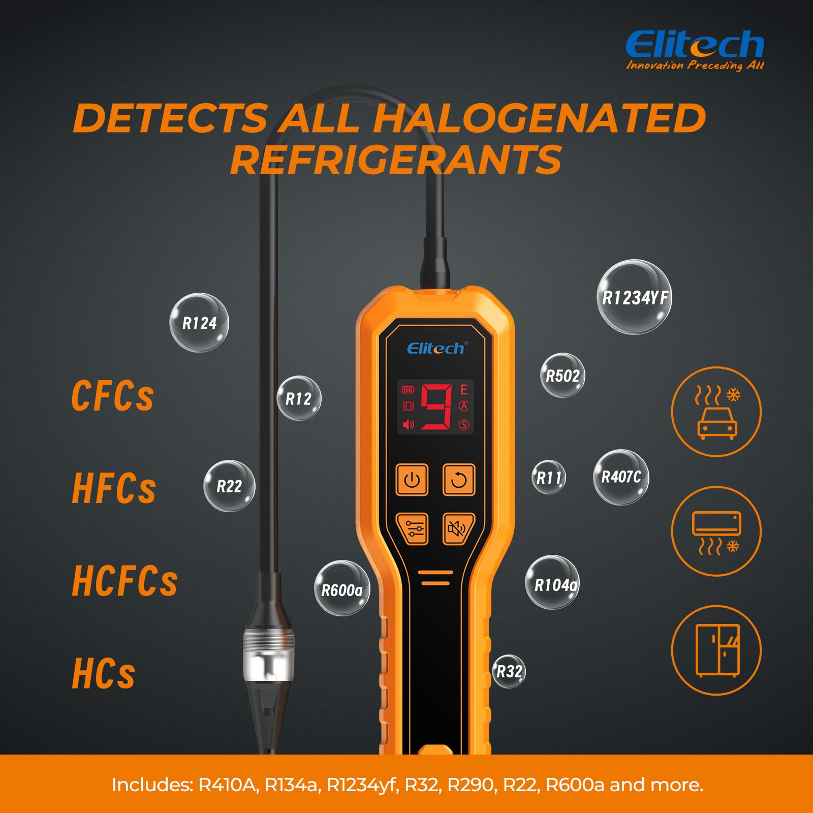 Elitech unit next to common tools showing compact size and portability