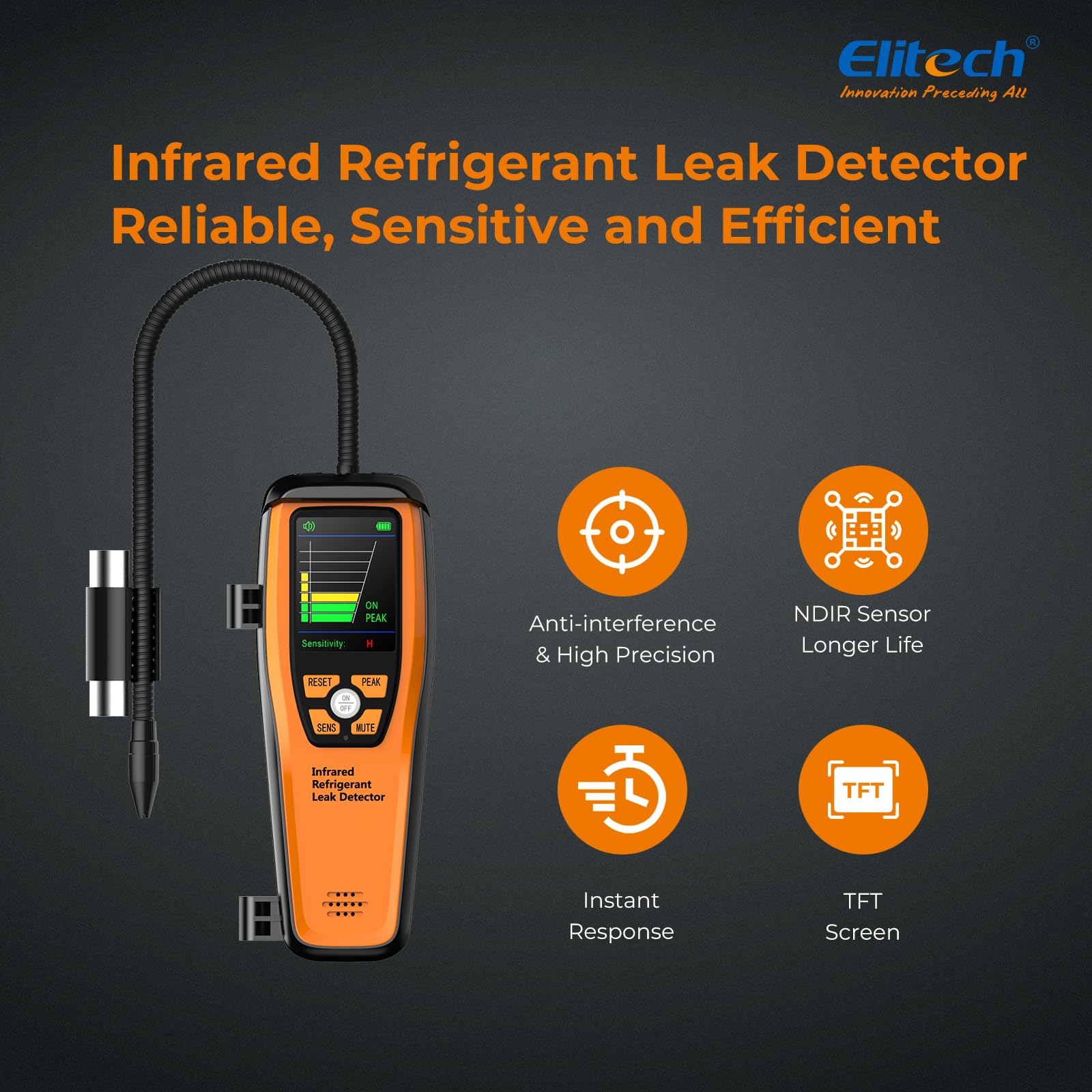 Elitech sensor tip close-up revealing infrared element for precise detection