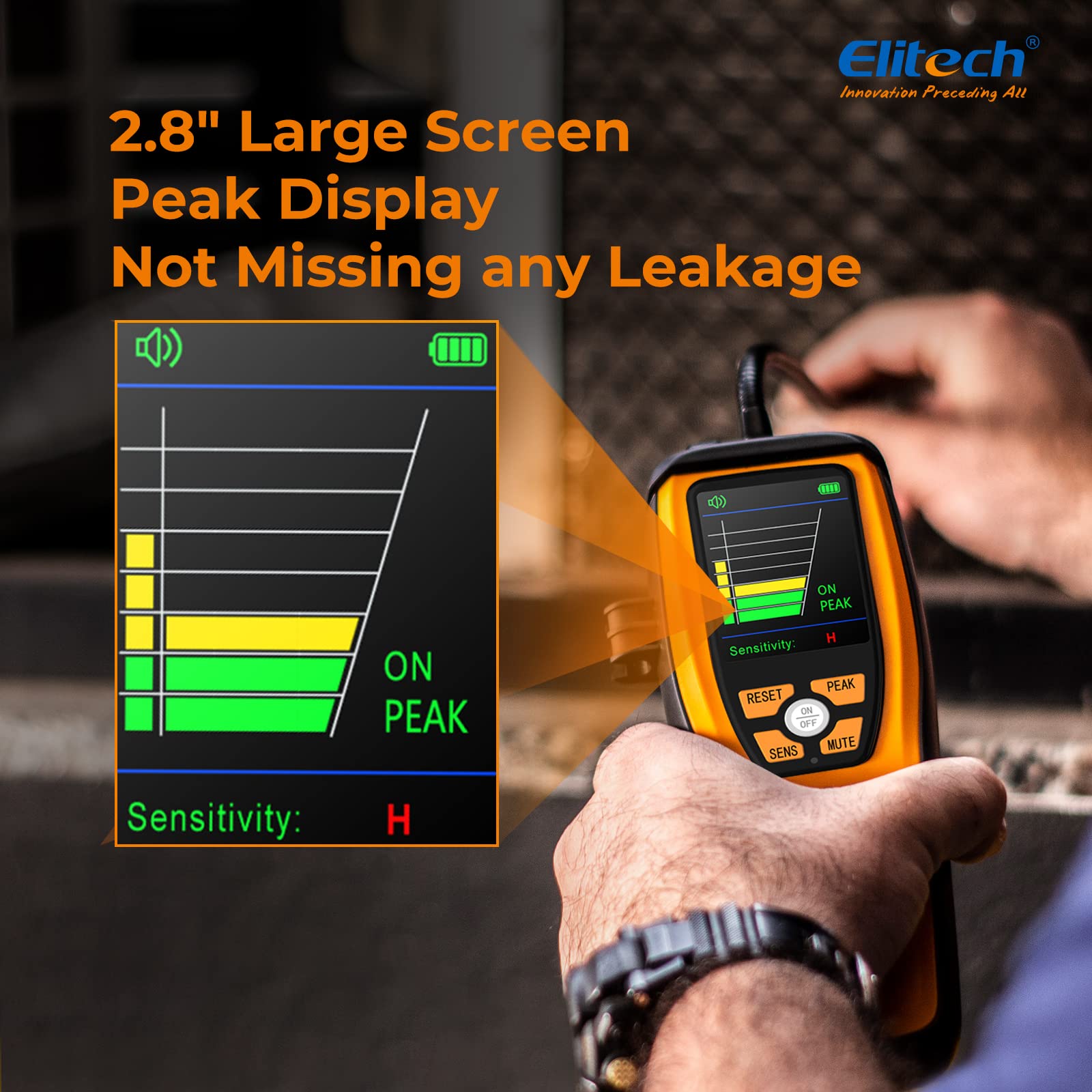 Elitech detector in use on an air conditioner locating refrigerant escape