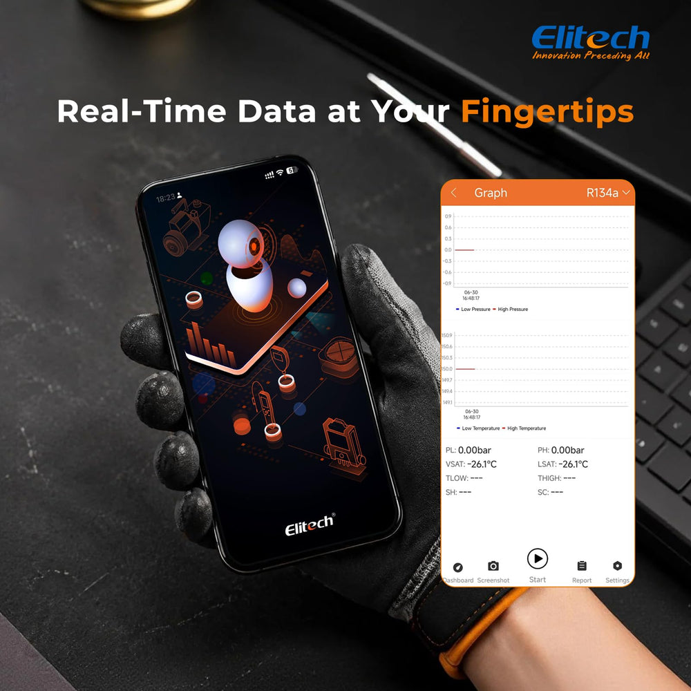 Elitech LMG-10W connected to evaporator during on-site diagnostics
