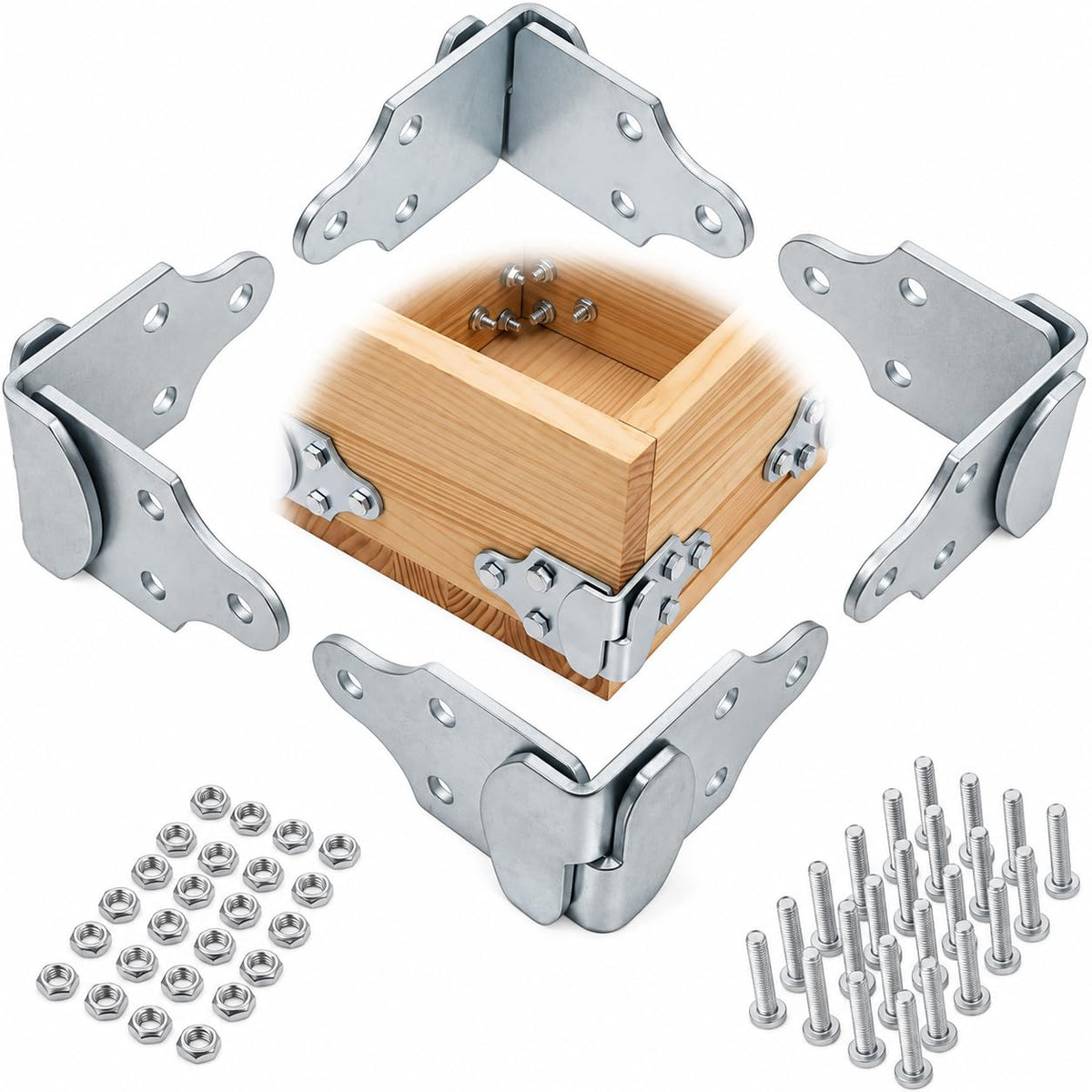 ELITEWILL front view of four galvanized side brackets showing sturdy finish and fit benefit