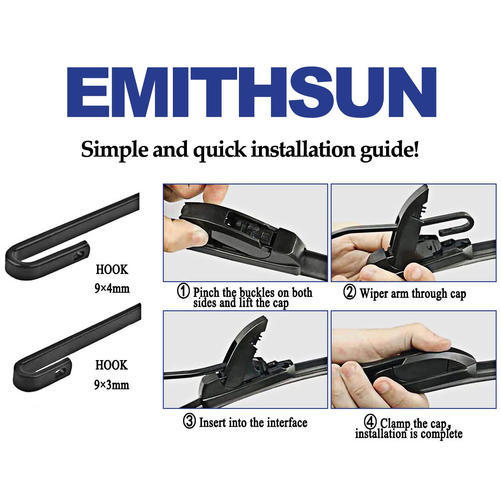 EMITHSUN instruction sheet and warranty card displayed for easy installation and one-year coverage
