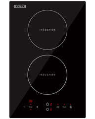 Empava front view two-burner induction cooktop showing sleek black design and benefits