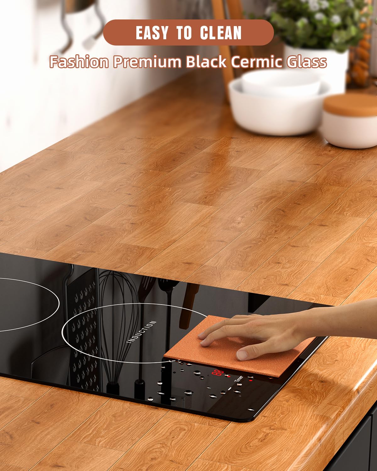 Empava cooktop next to measuring tape showing compact size and easy installation