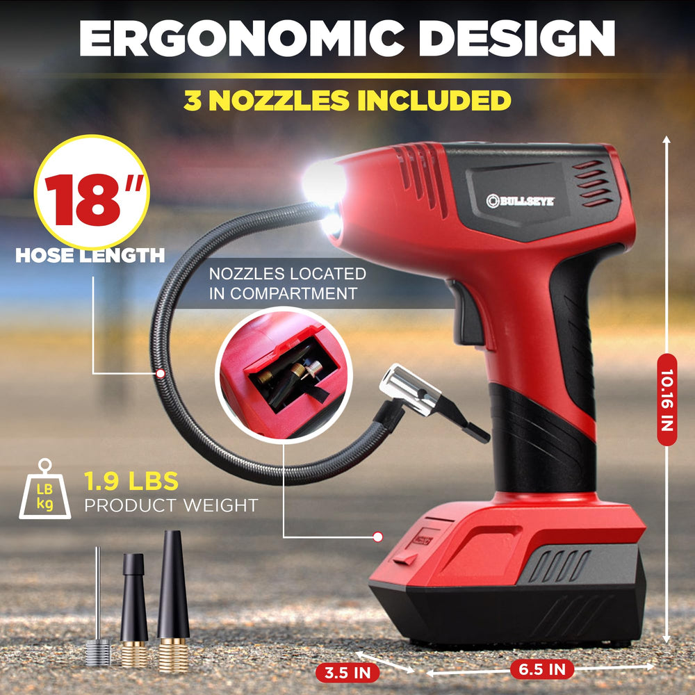 EMSON Bullseye Pro Max attached to car tire valve for fast inflation on road