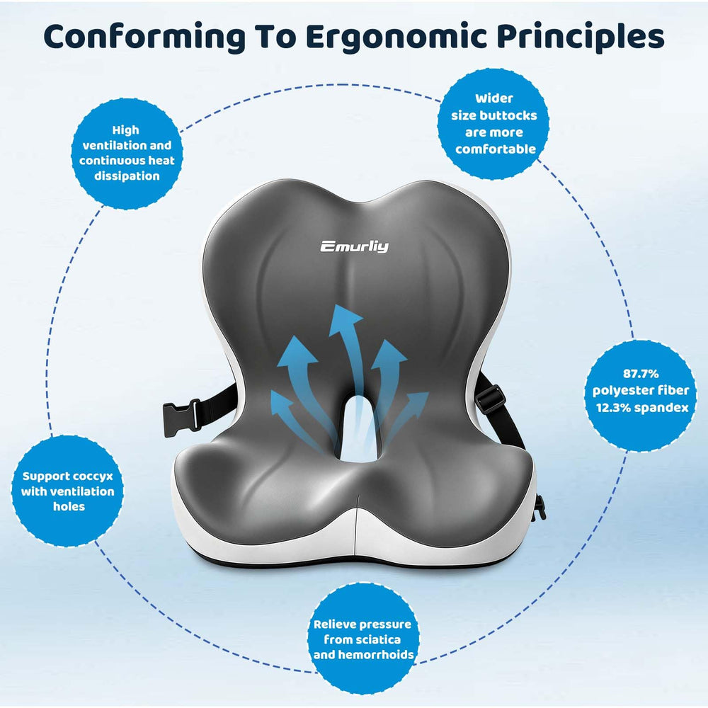 Emurliy side profile highlighting contoured backrest and tailbone cutout for support