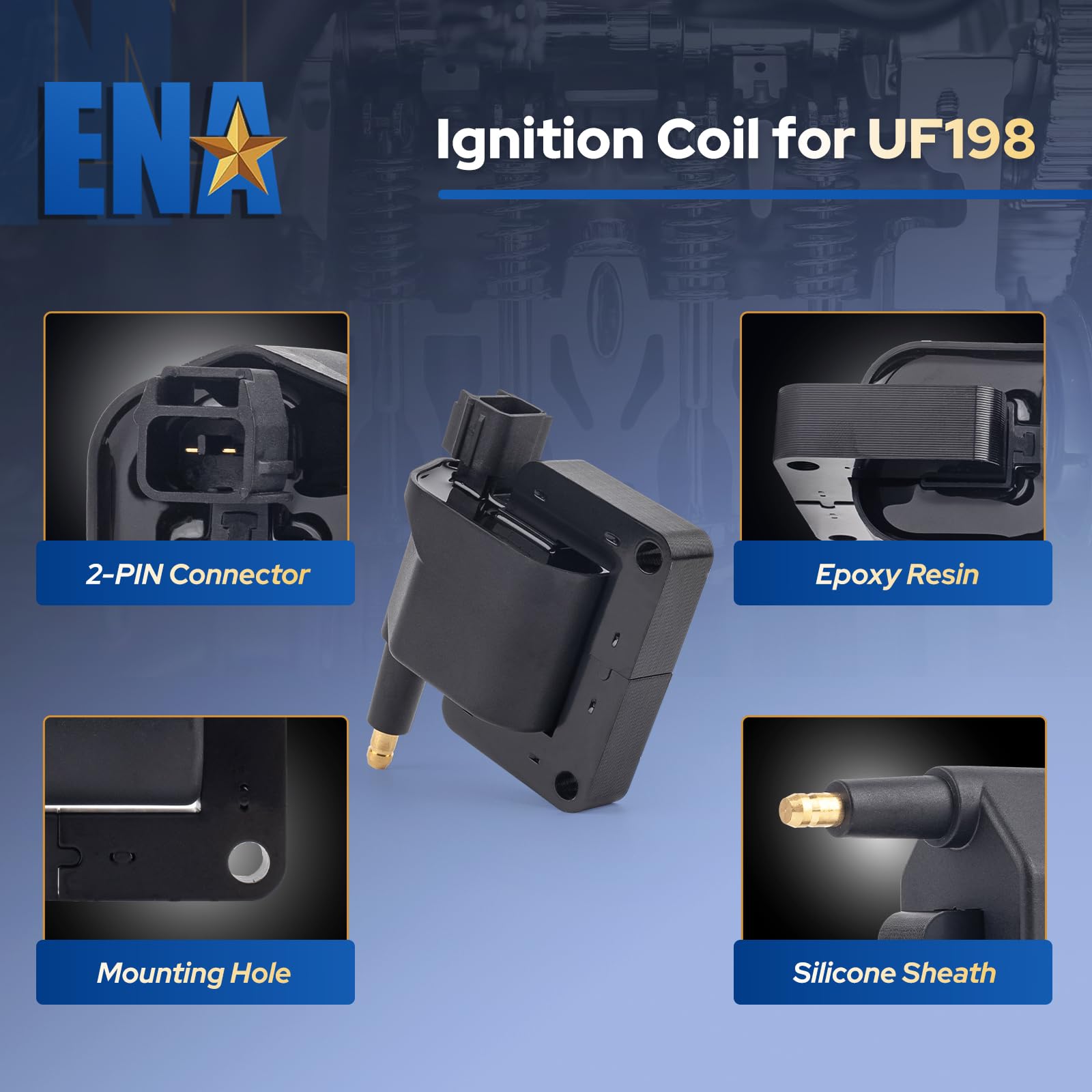 ENA coil pack bolt-on mounting location highlighted for straightforward installation