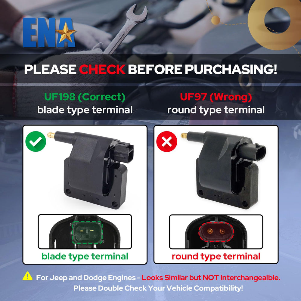 ENA coil pack side connector detail revealing plug-and-play electrical fitment benefit