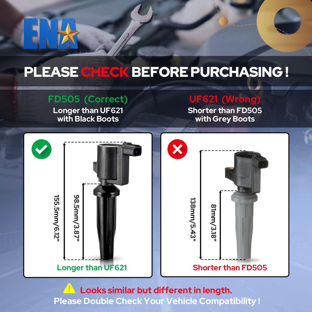 ENA side profile of ignition coil pack highlighting compact bolt-on design benefit