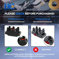 ENA coil pack connector close-up highlighting vertical plug compatibility benefit