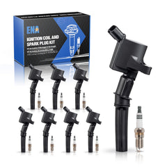 ENA front box set showing coils and plugs, clear kit identification and fitment benefit
