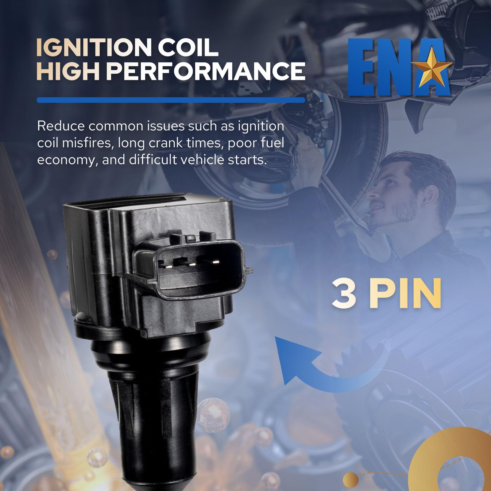 ENA installed coil in engine bay demonstrating direct-fit replacement convenience