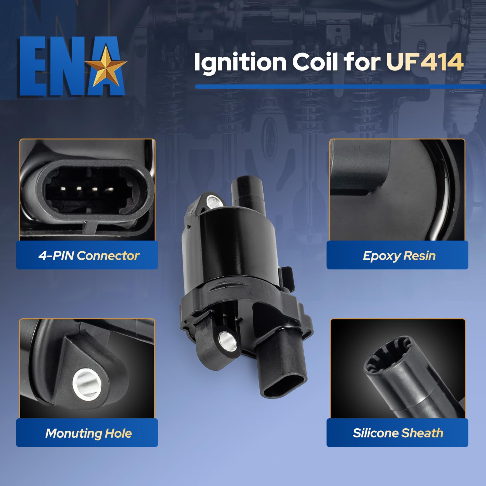 ENA ignition coil installed on engine valve cover demonstrating correct fit