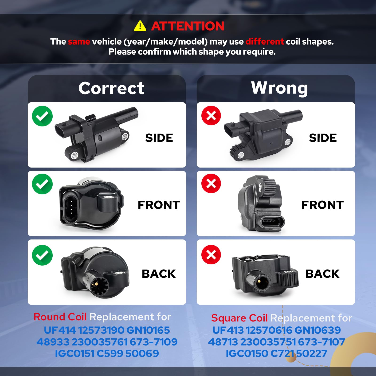 ENA round UF414 ignition coil top with connector for direct fit